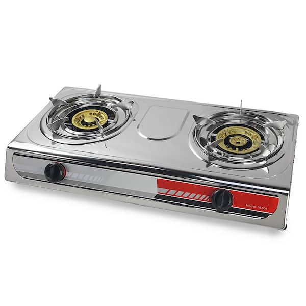 Double 2 Burner Propane Gas Stove-Portable Cooker Camp Stove-Table Top  Glass STYLE Cast Iron Burner