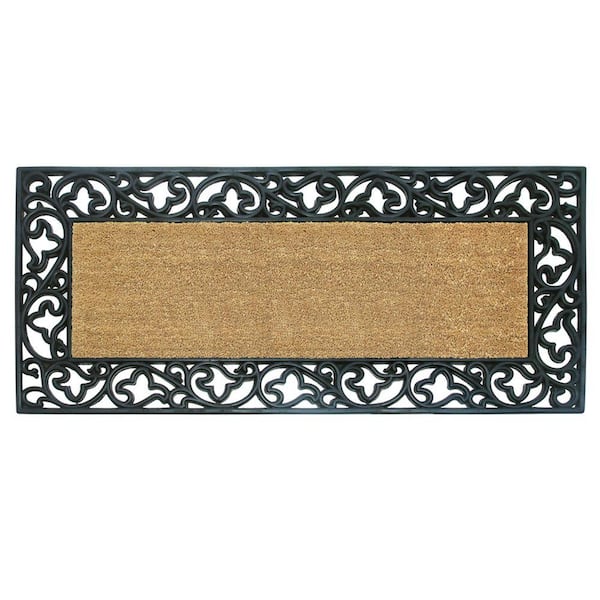 Nedia Home Wrought Iron with Coir Insert and Acanthus Border 24 in. x 57 in. Rubber Coir Door Mat