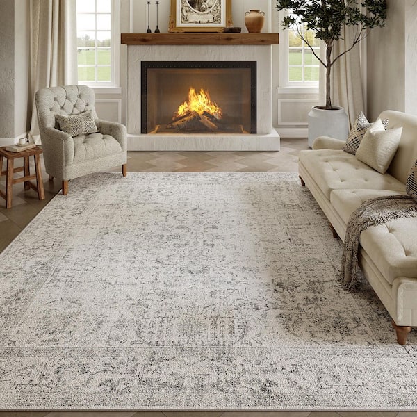 Entomology 9 ft. x 12 ft. Grey Vintage Floral Area Rug