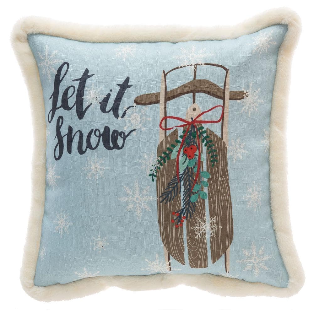 Home Accents Holiday 18 in. Let It Snow Sled Holiday Square Pillow