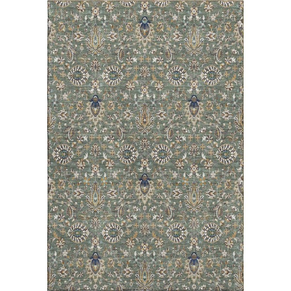 Mayfield Premium Machine Washable Abstract AMF2192 Green 3 ft. x 4 ft. Area Rug