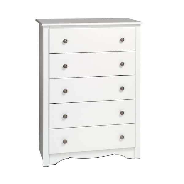 Prepac Monterey 5 Drawer White Chest, White 5 Drawer Dresser Home Depot