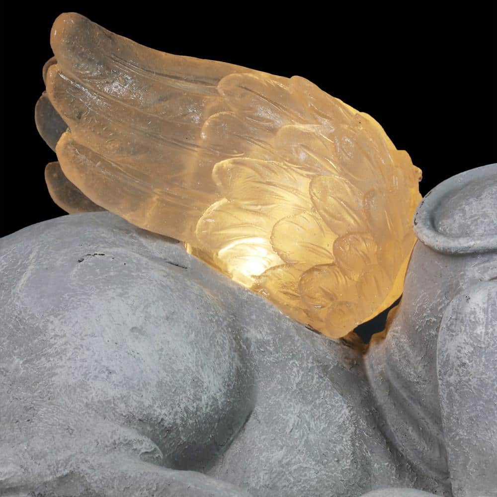 Solar Cradled Angel Dog Memorial Garden Statue with LED Wings