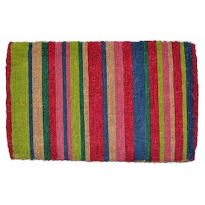 Traditional Coir, Multi-Color Stripes, 30 in. x 18 in. Natural Coconut Husk Door Mat