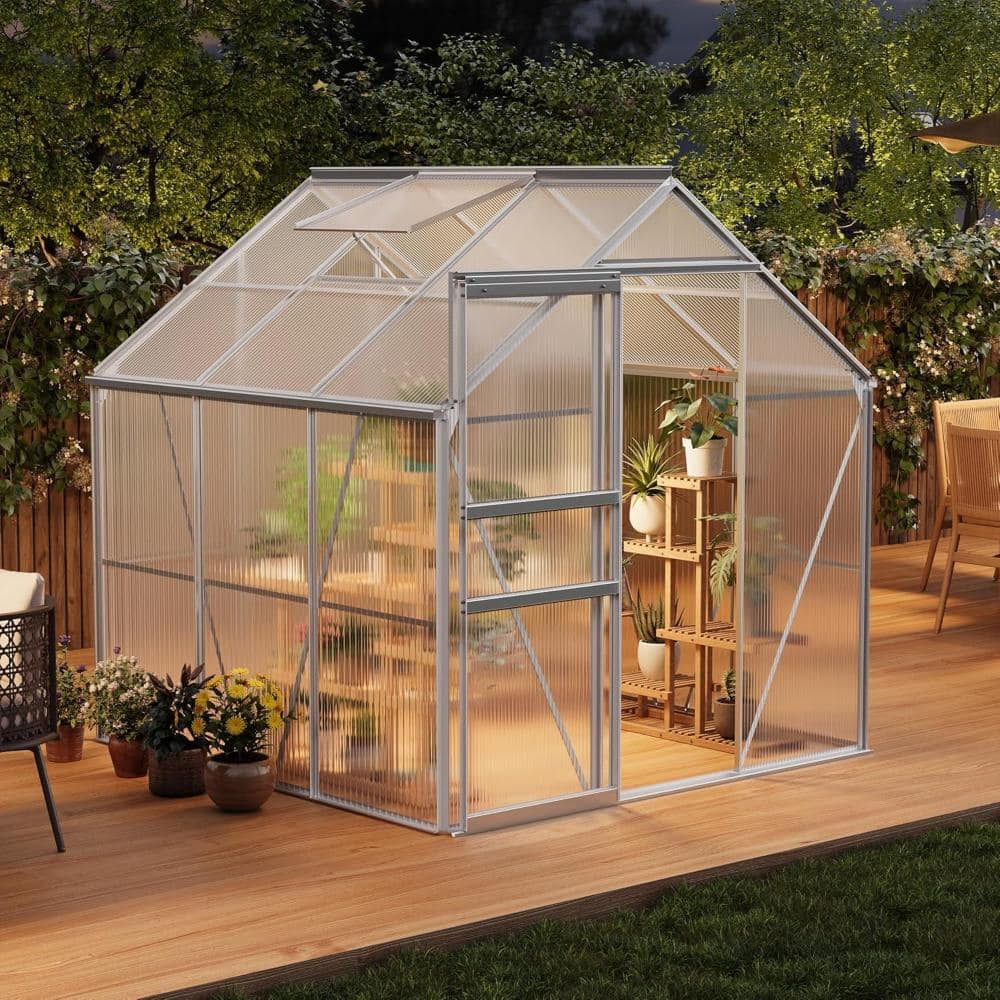 6x6 FT Polycarbonate Greenhouse, Aluminum Frame, Sliding Door, Roof Vent, Natural-1 price history on PriceWatchPro