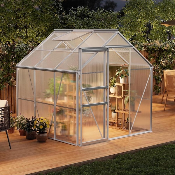 homfan 6x6 FT Polycarbonate Greenhouse, Aluminum Frame, Sliding