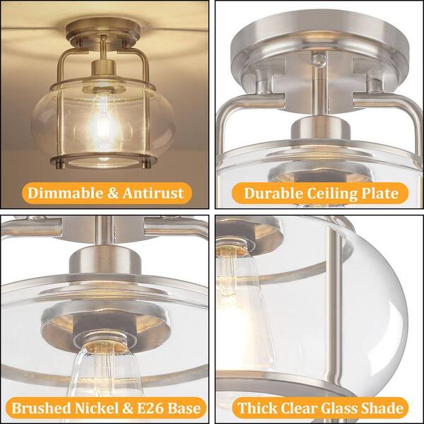 ZSMIHDOH 9.84 in. 1-Light Modern Drum Brushed Nickel Semi-Flush