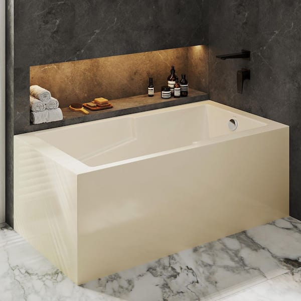Claire 60 in. x 32 in. Soaking Alcove Corner Apron Bathtub with Right Drain in Glossy Bisque