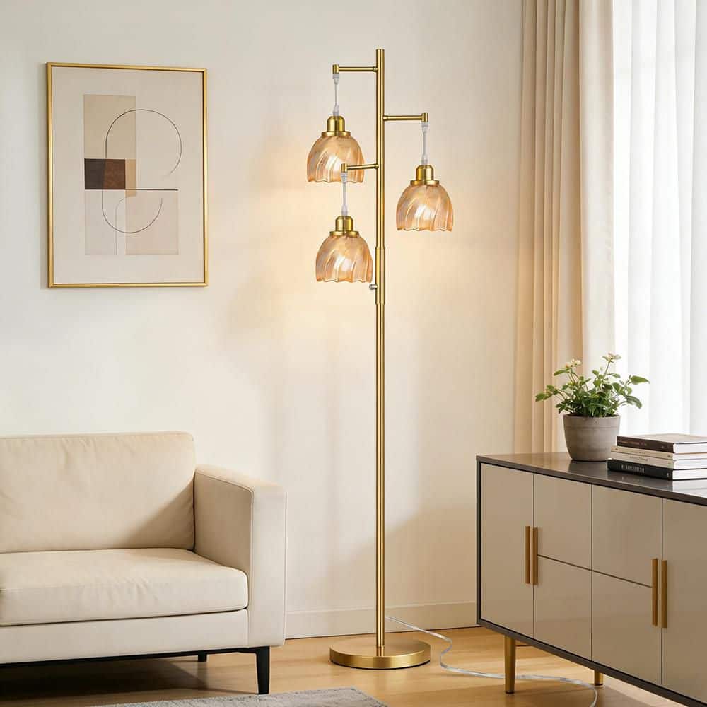 66 in. Gold 3-Light Smart Dimmable Vintage Tree Standing Column