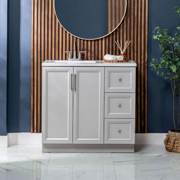 Bannon 37 in. Single Sink Pearl Gray Freestanding Bath Vanity with Granite-Look Colorpoint White Cultured Marble Top