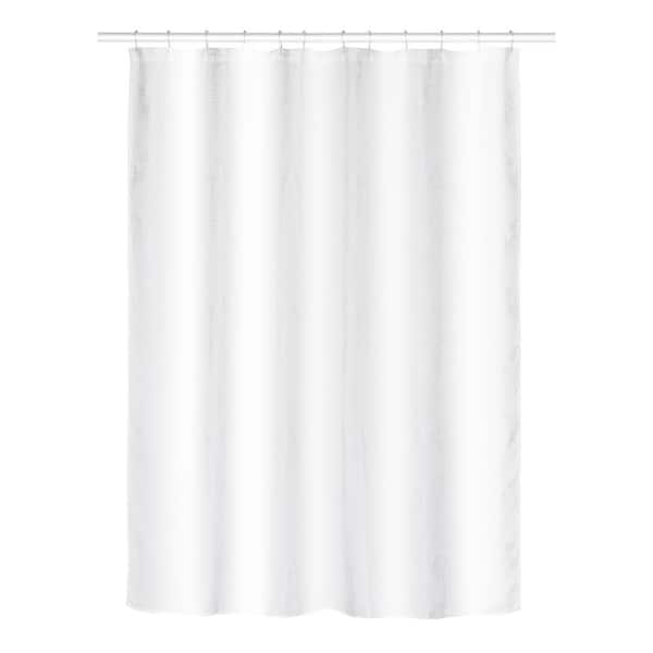 Laura Ashley Jacquard 70 in. x 72 in. White Josie Fabric Shower Curtain