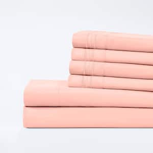 6-Piece Deep Pocket Cloud Pink Microfiber Bed Sheet Set, King