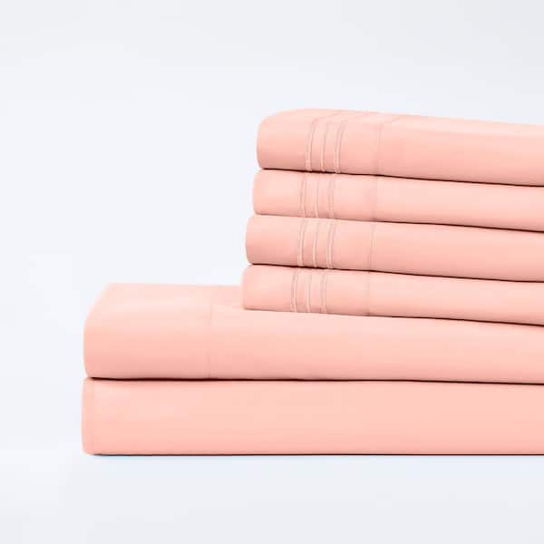 MODERN THREADS 6-Piece Deep Pocket Cloud Pink Microfiber Bed Sheet Set, King