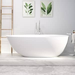 67 in. Solid Surface Stone Resin Egg Shape Flatbottom Bathtub in Matte White