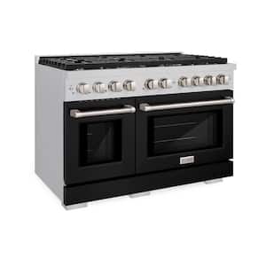 48 in. 8-Burner Freestanding Gas Range and Double Convection Oven with Black Matte Doors in Stainless Steel