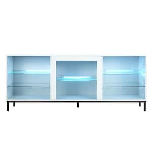 62.75 in. White TV Stand Fits TV's up to 70 in. with 8-Open Layers with Cable Management