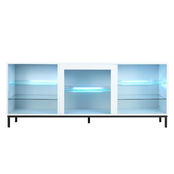 WOODYHOME 62.75 in. White TV Stand Fits TV's up to 70 in. with 8-Open Layers with Cable Management