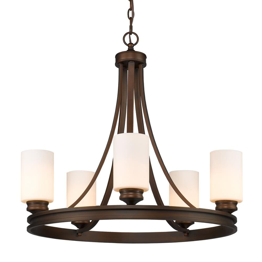 Sovereign Bronze 5-Light Chandelier with Opal Glass Shades