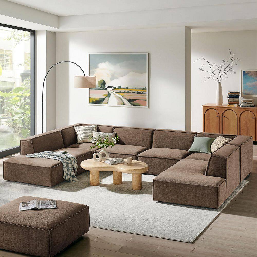 Restore 151 in. Fabric Upholstered 6-Piece Modular U-Shaped Sectional Sofa in Mocha