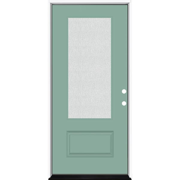 Legacy 36 in. x 80 in. 3/4 Lite Rain Glass LHIS Quarry Finish Fiberglass Prehung Front Door
