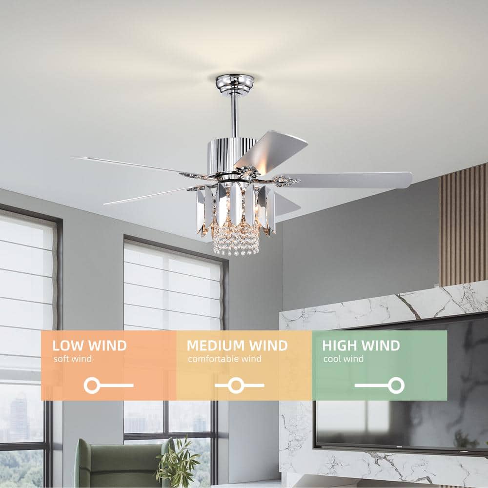 52" Chrome Crystal Ceiling Fan with Reversible Blades and Remote