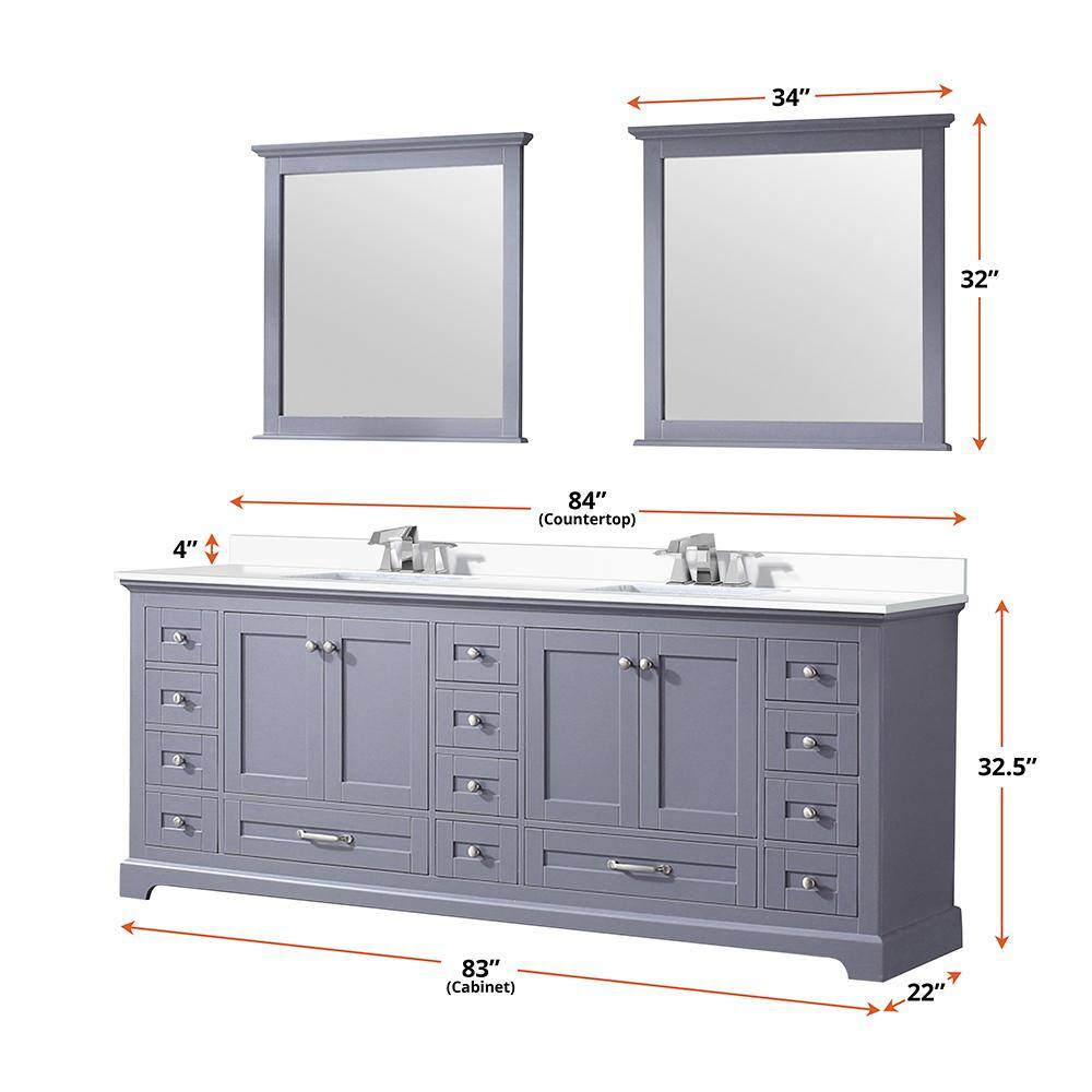 Lexora 84" Dark Grey Double Vanity with White Quartz Top