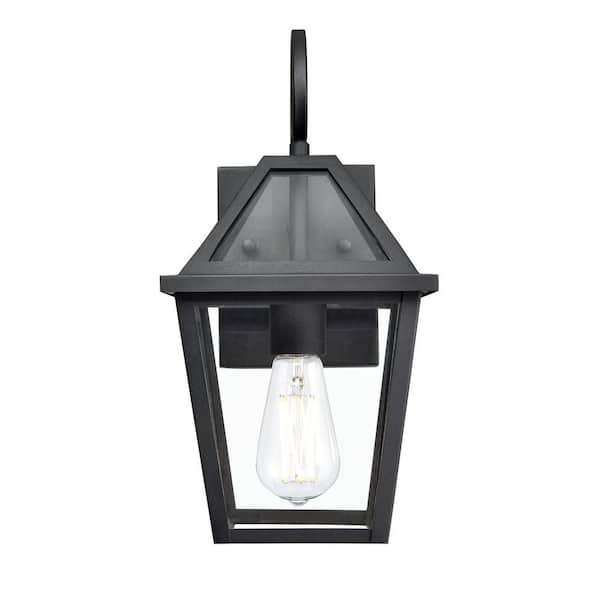 Eston 1-Light 7 in. Wide Textured Black Outdoor Lantern Wall Sconce with Clear Glass