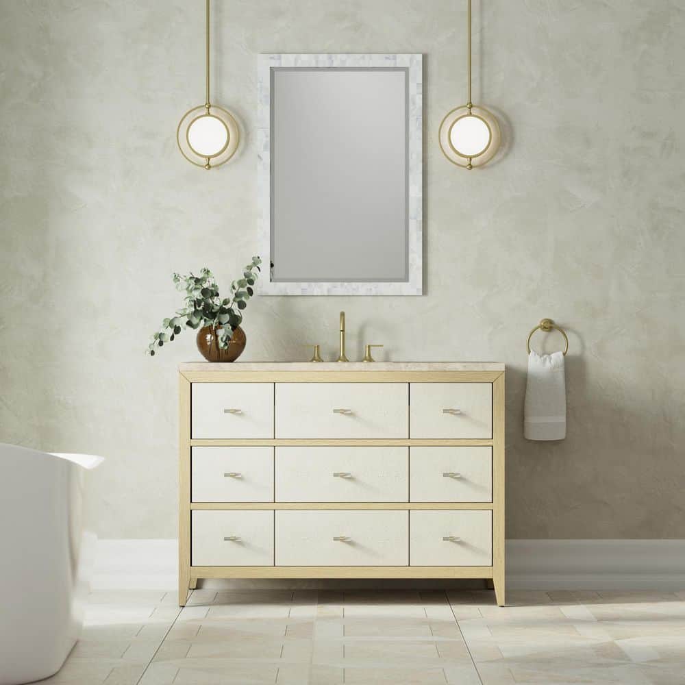 Celeste 48.0 in. Single Bath Vanity in Sunwashed Oak with Embossed Shagreen Drawer Fronts with Tajnar Quartz Top price history on PriceWatchPro