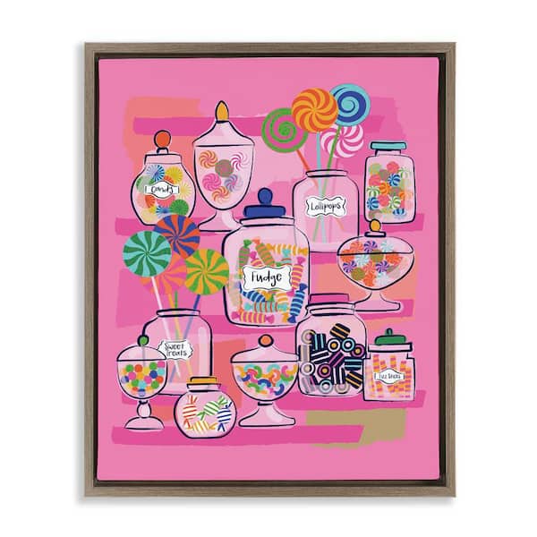 Stupell Industries Bright Candy Jars by Lisa Perry Whitebutton Brown Floater Frame Food Graphic Art Print 21 in. x 17 in.