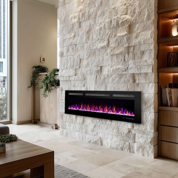 Delandgrand 50 in. Wi-Fi Electric Fireplace Insert with Log & Crystal, Remote Control & APP & Voice with Alexa and Google home
