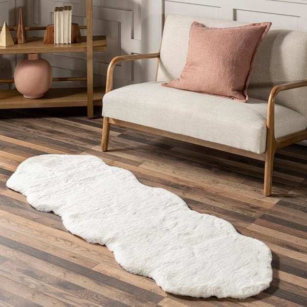 Eline Faux Sheepskin Machine Washable White 2 ft. x 6 ft. Shaped Modern Runner Rug