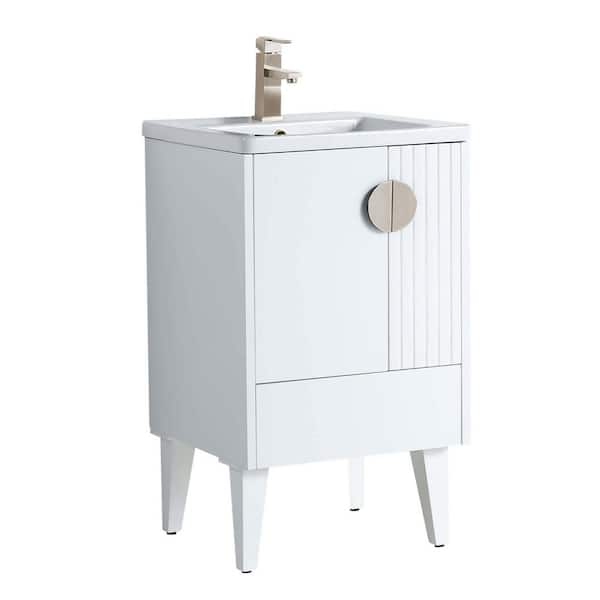 FINE FIXTURES Venezian 20 in. W x 18.11 in. D x 33 in. H Bathroom Vanity Side Cabinet in White Matte with White Ceramic Top