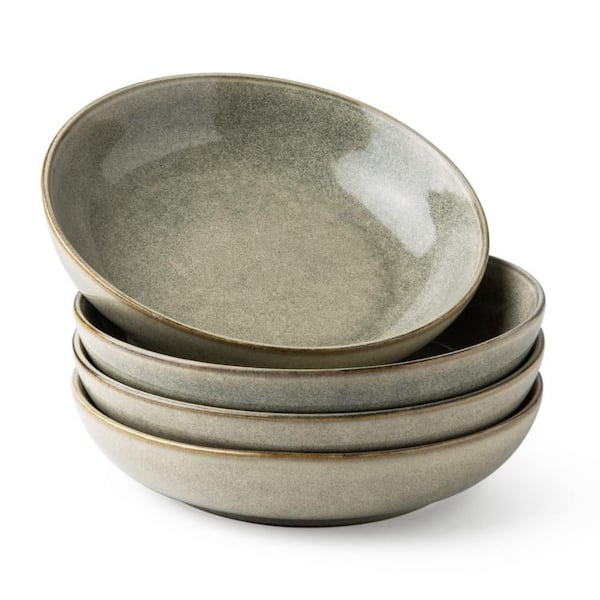 4-Piece Wide 36 oz. Stoneware, Microwave Safe Stackable Kitchen Pasta Bowls, Service for Fruit, Dinnerware Sets, Green