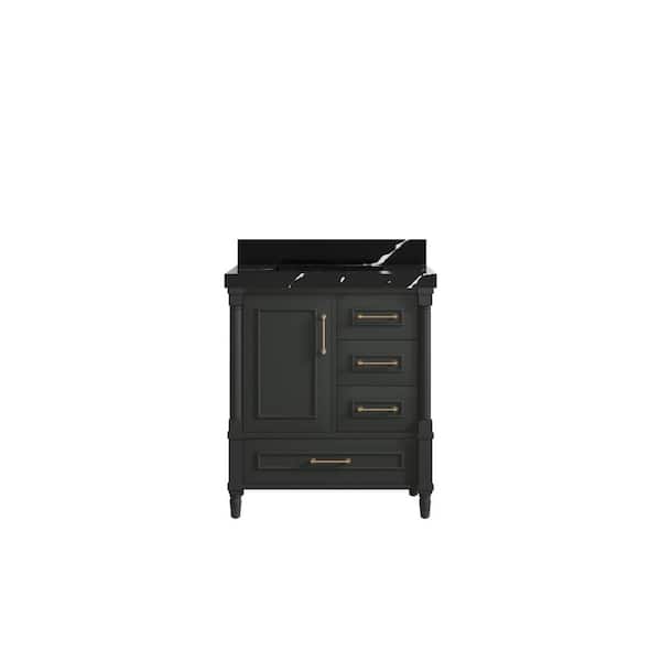 Willow Collections Hudson 30 in. Single Sink Freestanding Black Top Bath Vanity with Calacatta Black Qt. Top Unassembled