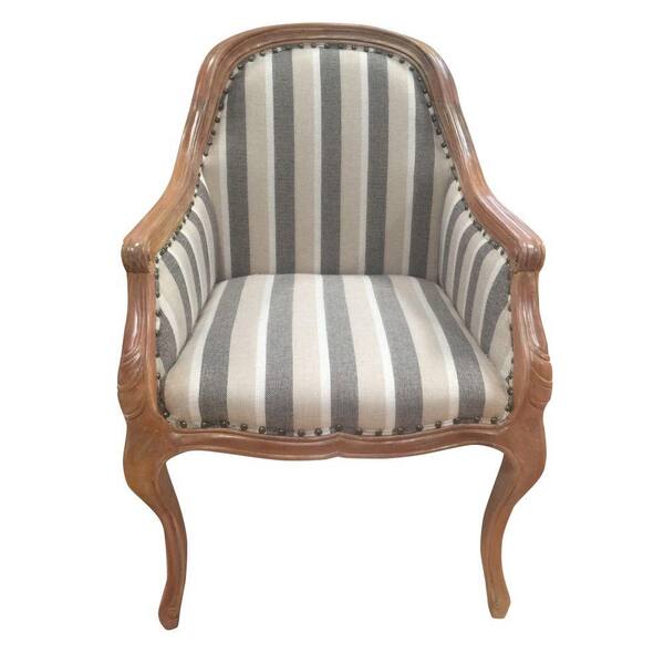 The Urban Port Gray and Brown Striped Fabric Tufted Wooden Frame Side Sofa Arm Chair
