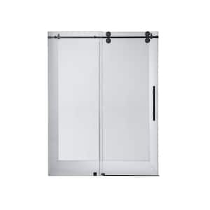 Villena 56 in. W x 78 in. H Single Sliding Frameless Shower Door in Matte Black with Clear Glass
