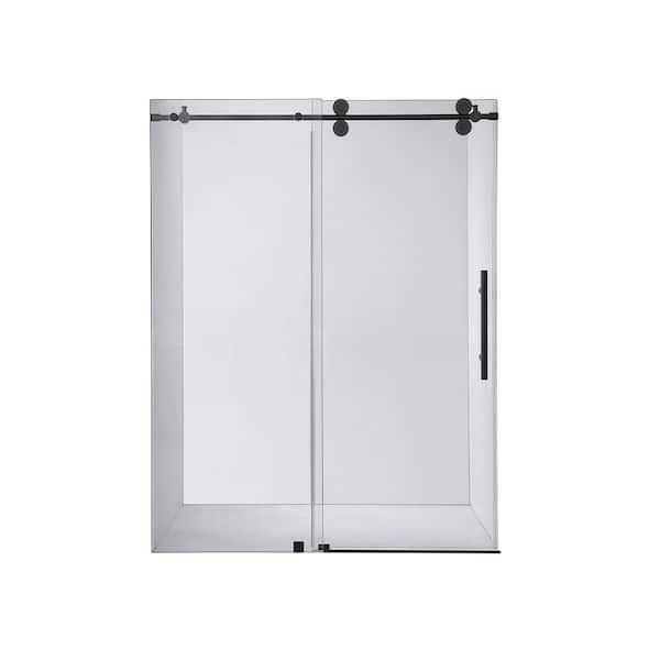 ROSWELL Villena 56 in. W x 78 in. H Single Sliding Frameless Shower Door in Matte Black with Clear Glass