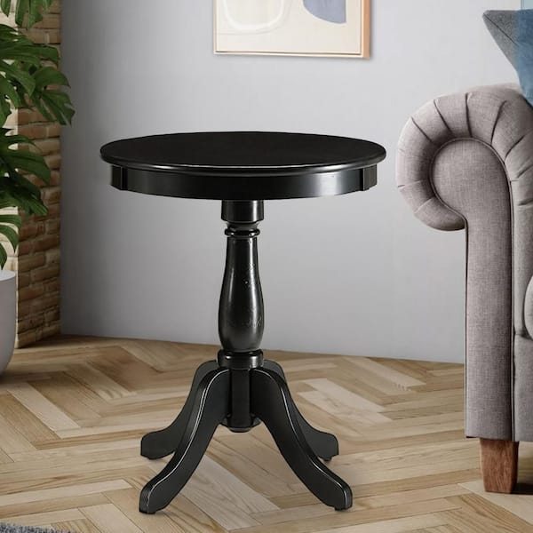 Benjara 18 in. Black Round Wood end table with Turned Legs