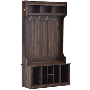 39.4 in. W Tiger Hall Tree with 6 Hooks, Coat Hanger, Entryway Bench, Storage Bench