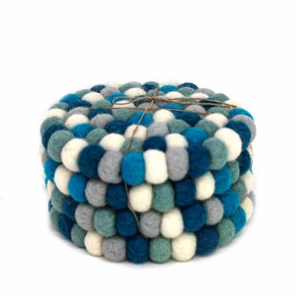 Global Craft Ice Blue Felt Ball Coasters (4-Pack)