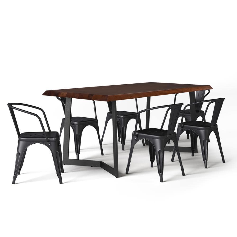 Simpli Home Larkin Solid Mango Wood Industrial IV 7-Piece Dining Set With  Upholstered Dining Chairs in Distressed Black and Silver AXCDS7LRWBL The  Home Depot