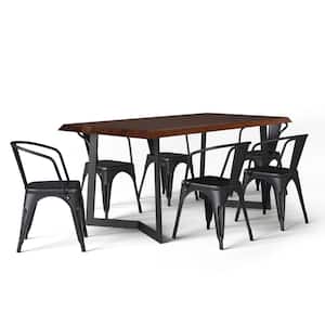 Larkin Solid Mango Wood Industrial IV 7-Piece Dining Set With 6 Upholstered Dining Chairs in Distressed Black and Silver