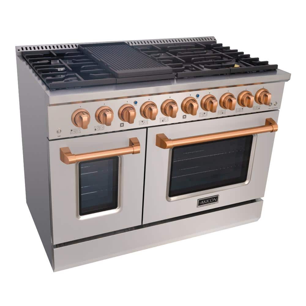 Akicon 48" Stainless Steel and Copper 8-Burner Gas Range with Convection Oven