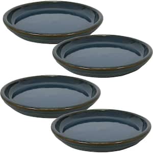 12 in. Forest Lake Green Ceramic Planter Saucer (Set of 4)