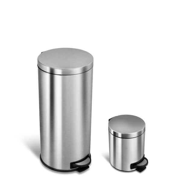 NINESTARS 8 Gal./30 l and 1.3 Gal./5 l, Step-On Trashcan Combo