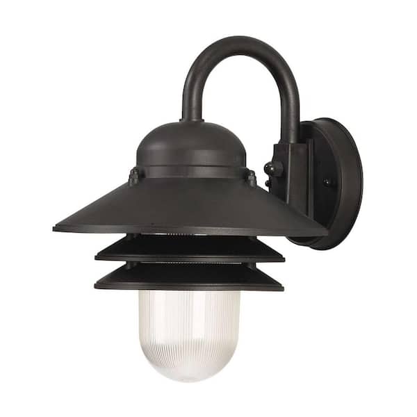 Nautical Black Outdoor Hardwired Lantern Sconce with 3000K LED Bulb and Clear Prismatic Acrylic Diffuser