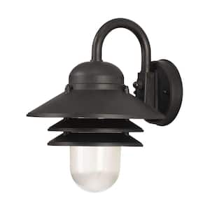 Nautical 1-Light Black 4000K ENERGY STAR LED Outdoor Wall Mount Sconce with Durable Clear Prismatic Acrylic Lens