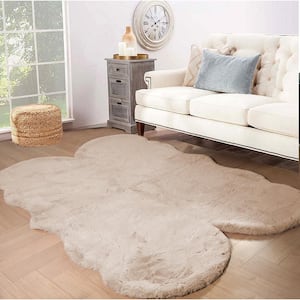 Mmlior Faux Rabbit Fur Light Brown 4 ft. x 6 ft. Fluffy Furry Area Rug Specialty Rug