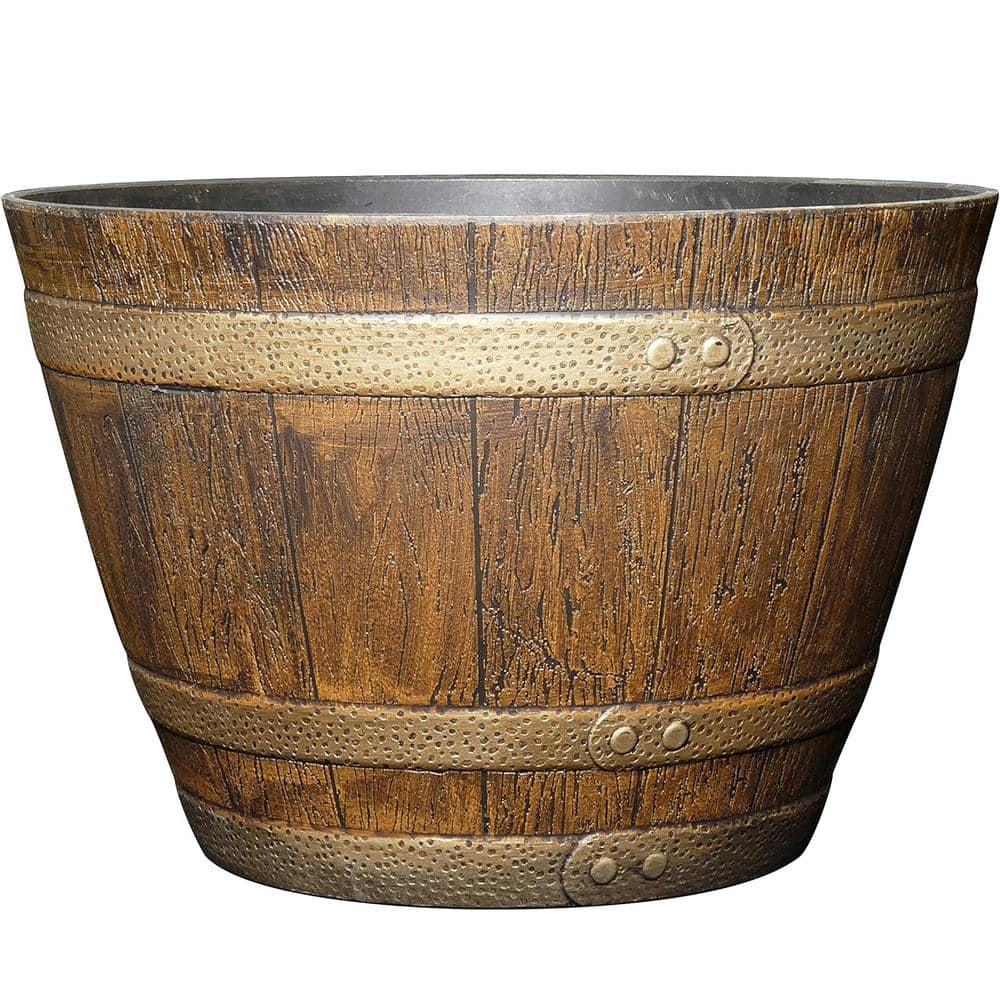 15 in. x 15 in. x 10 in. H Oak Brown Outdoor Resin Flower Pot