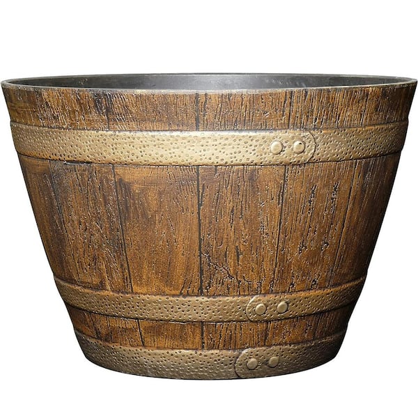 Unbranded 15 in. x 15 in. x 10 in. H Oak Brown Outdoor Resin Flower Pot